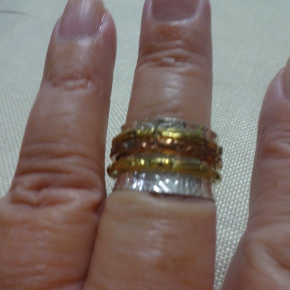 Whimsical "SPINNER RING" in SILVER, GOLD & COPPER Handmade Stamped Size 10.5 - Picture 3 of 3